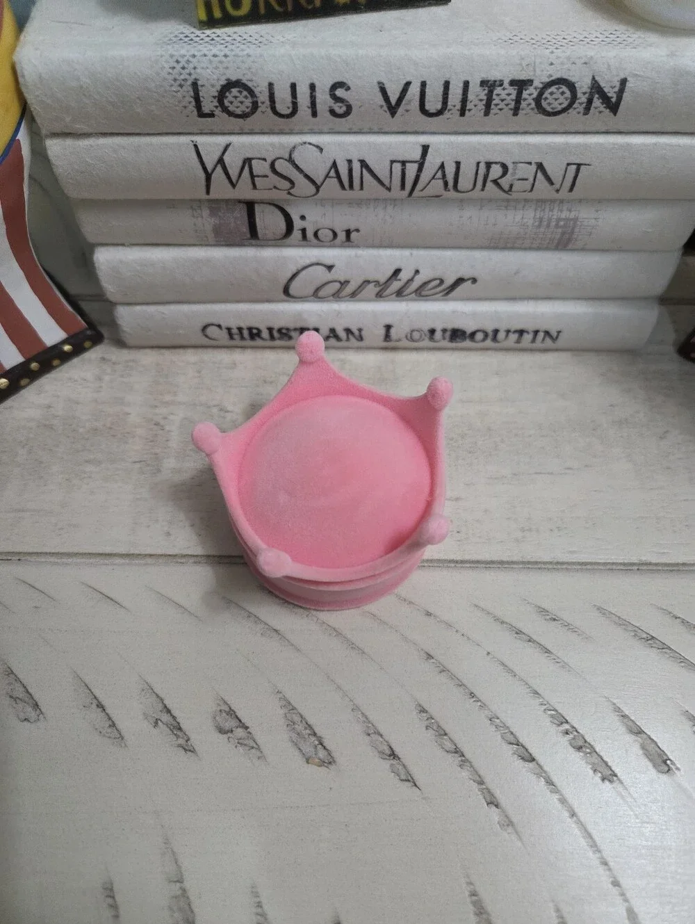 Velvet Crown Ring Box Rhinestone Princess Jewelry Case, PINK NIB
